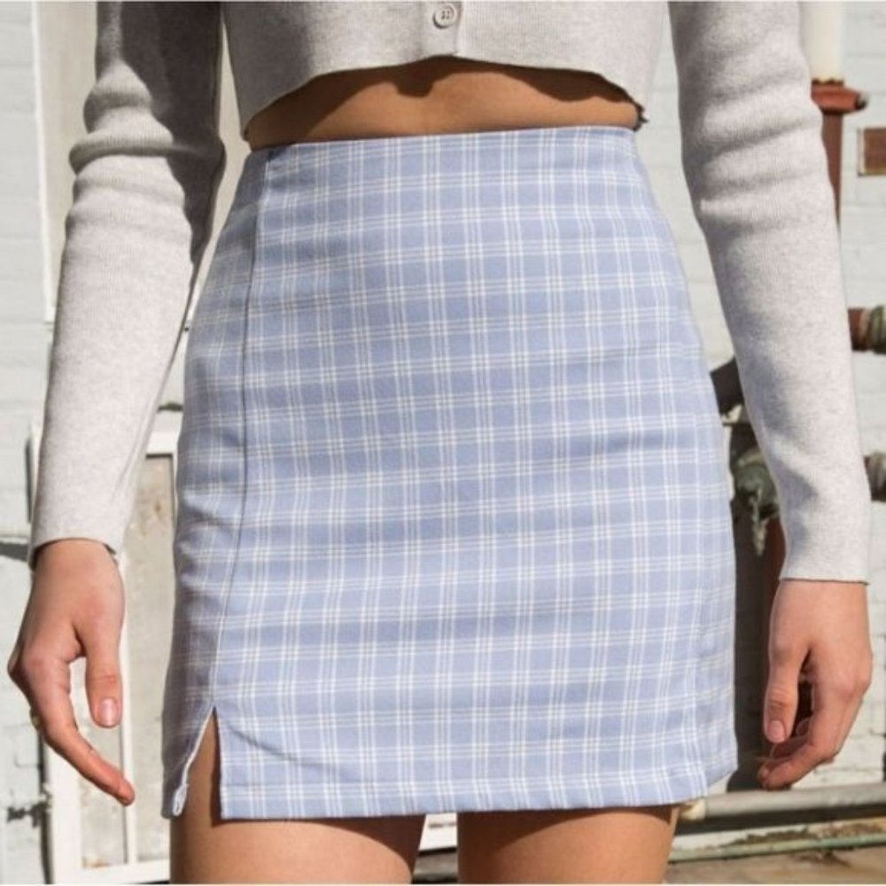 Brandy Melville Blue White Cara Plaid Mini Skirt - XS/S
